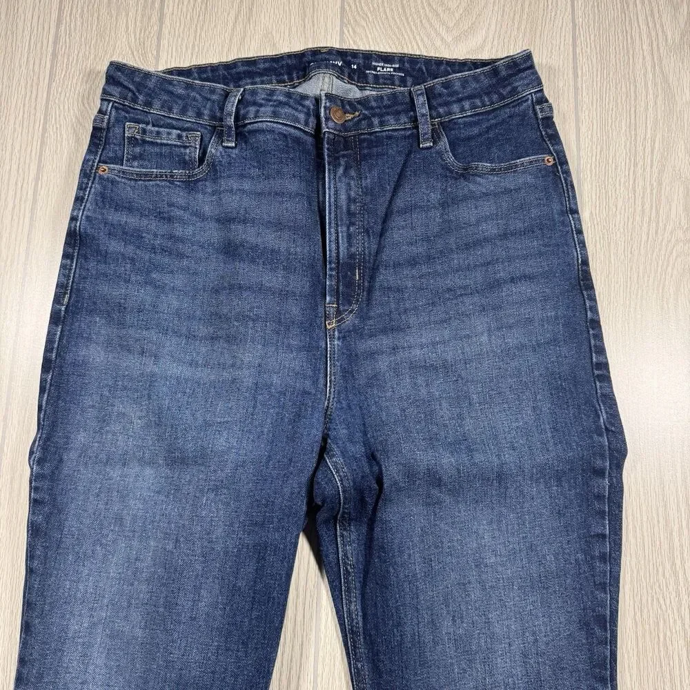 Old Navy Higher High Rise Flare Jeans Women’s 14 (33x31) Dark Wash Stretch Baggy